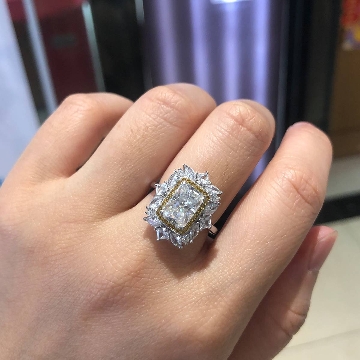 祖母切女戒S925银镀白金定制选款主石莫桑钻2.0ct/副石高碳钻